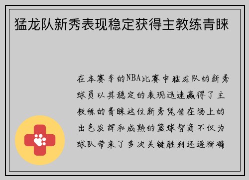 猛龙队新秀表现稳定获得主教练青睐